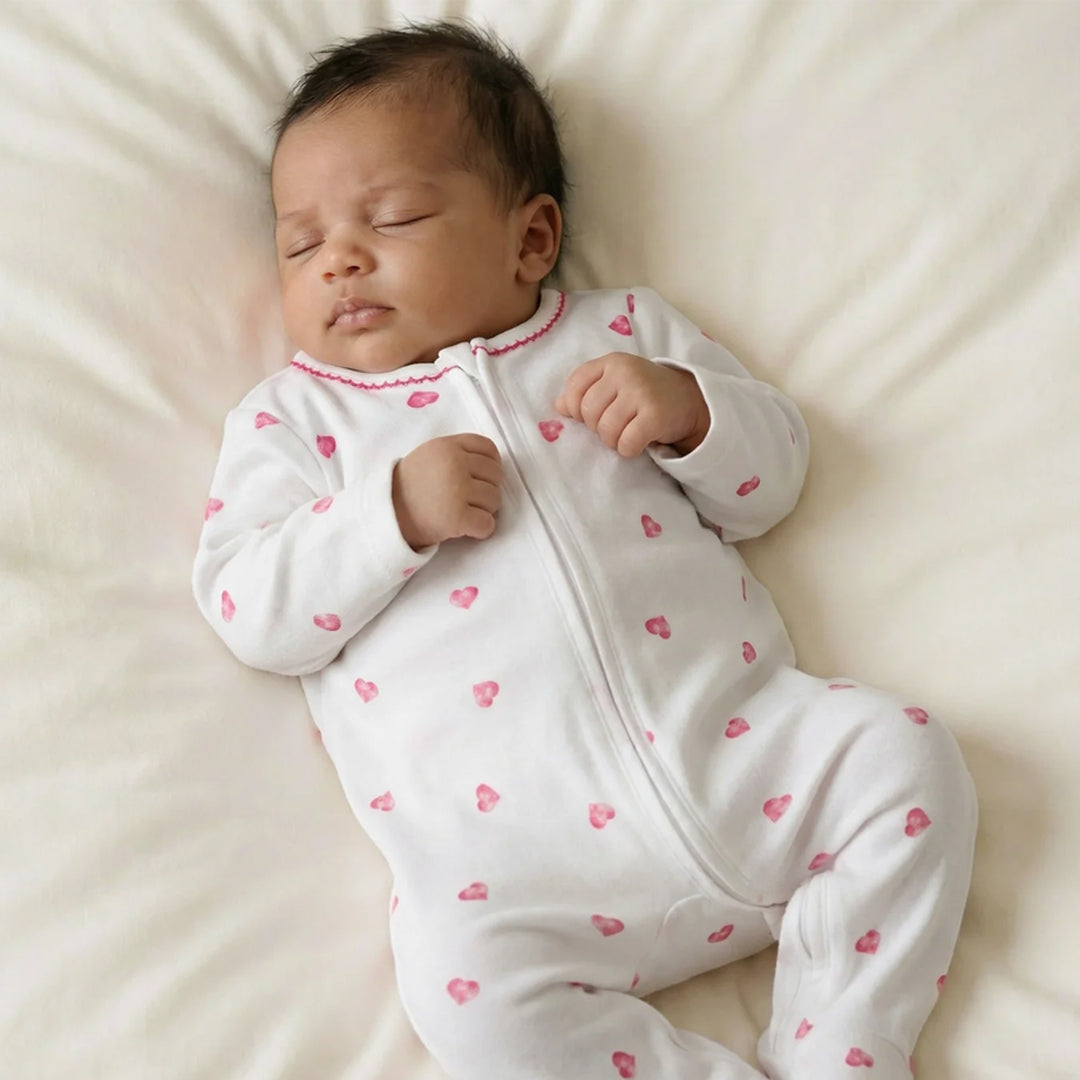 Rosa & Blue Sleepsuit Picot Edge - Pink Heart-Sleepsuits-Pink Heart-0-3m | Natural Baby Shower