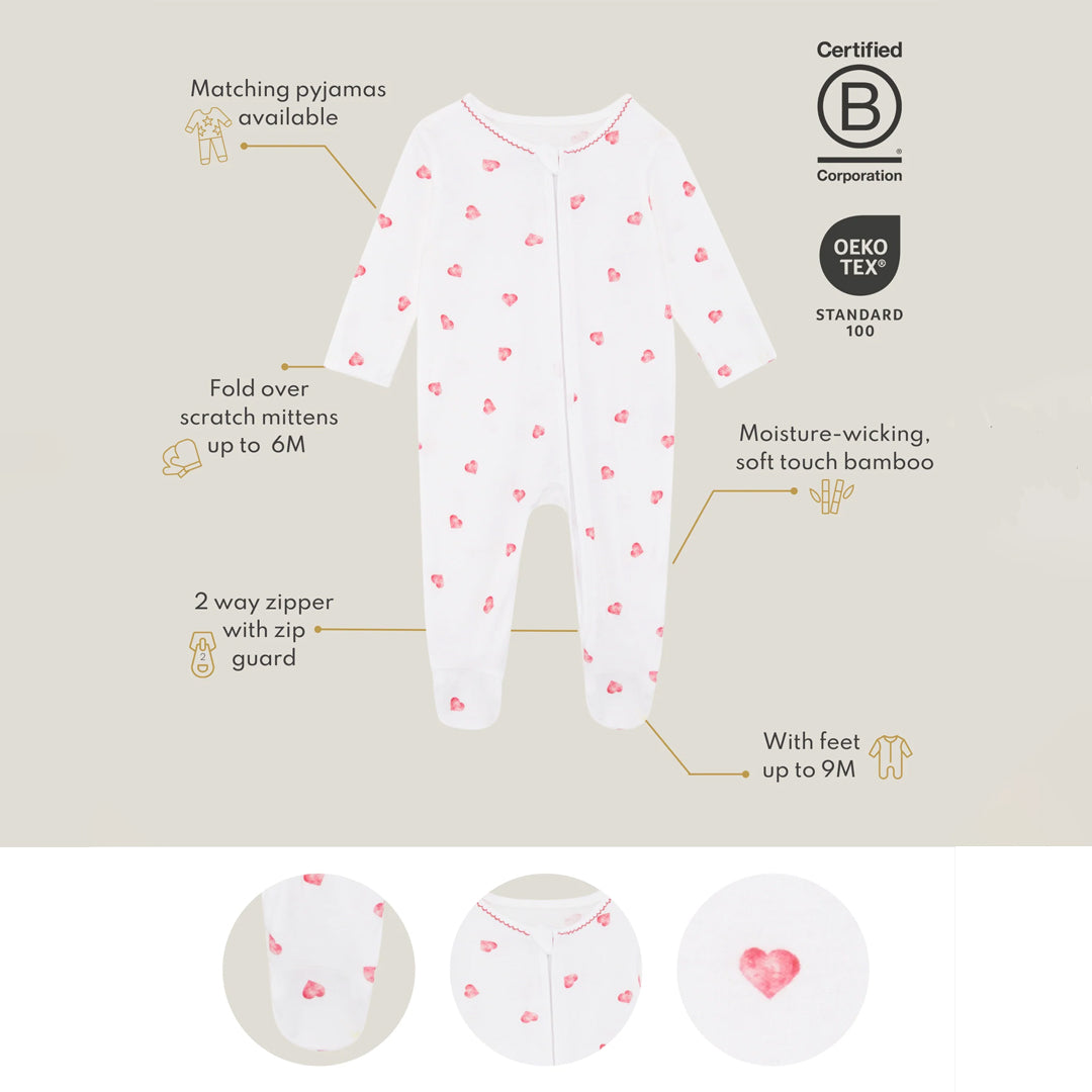 Rosa & Blue Sleepsuit Picot Edge - Pink Heart-Sleepsuits-Pink Heart-0-3m | Natural Baby Shower