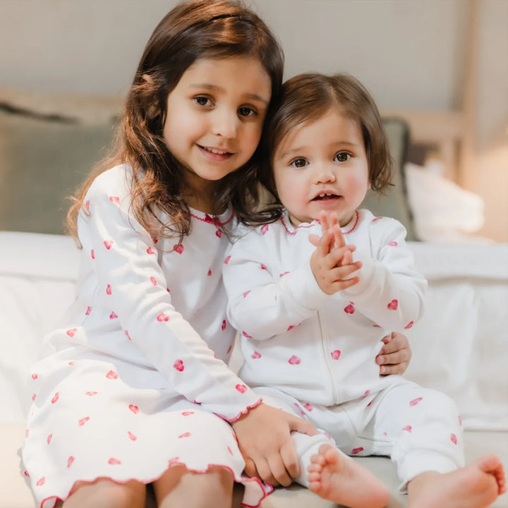 Rosa & Blue Sleepsuit Picot Edge - Pink Heart-Sleepsuits-Pink Heart-0-3m | Natural Baby Shower