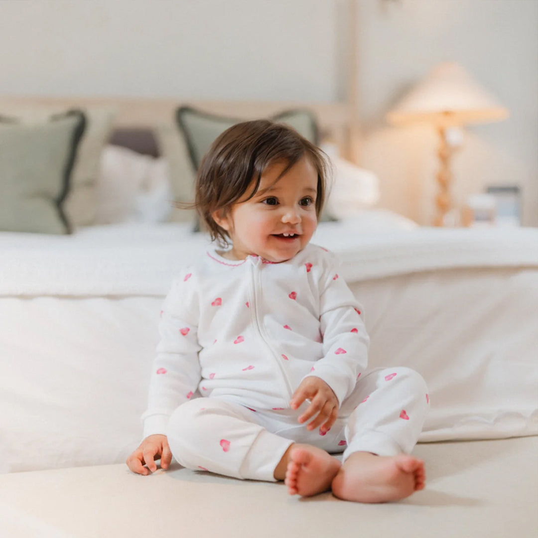 Rosa & Blue Sleepsuit Picot Edge - Pink Heart-Sleepsuits-Pink Heart-0-3m | Natural Baby Shower