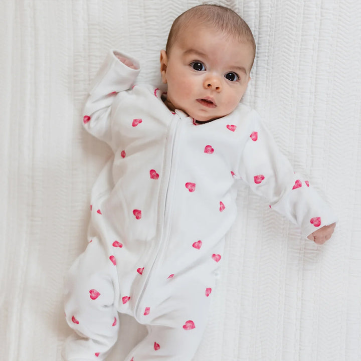 Rosa & Blue Sleepsuit Picot Edge - Pink Heart-Sleepsuits-Pink Heart-0-3m | Natural Baby Shower