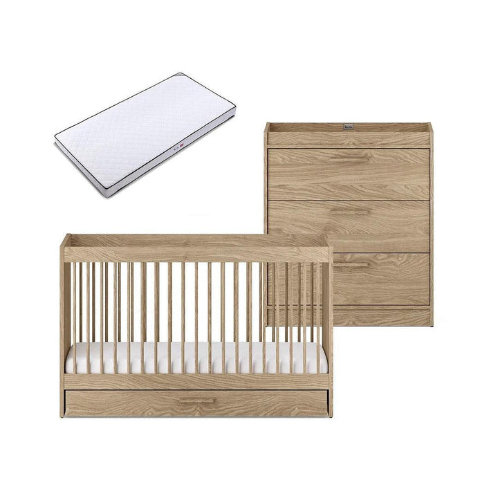 Silver Cross Geneva 2 Piece Nursery Set (Cot Bed & Dresser) - Oak-Nursery Sets-Oak-Classic Mattress | Natural Baby Shower