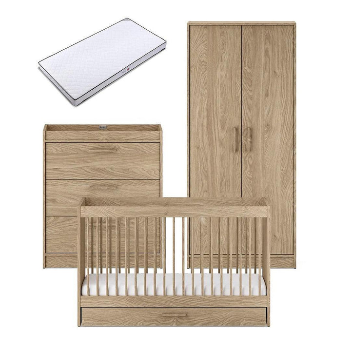 Silver Cross Geneva 3 Piece Nursery Set (Cot Bed, Dresser & Wardrobe) - Oak-Nursery Sets-Oak-Classic Mattress | Natural Baby Shower