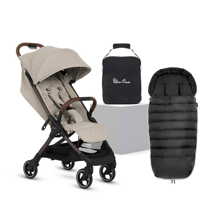 Silver Cross Clic 2 Compact Stroller - Latte-Strollers-Latte-With Footmuff | Natural Baby Shower