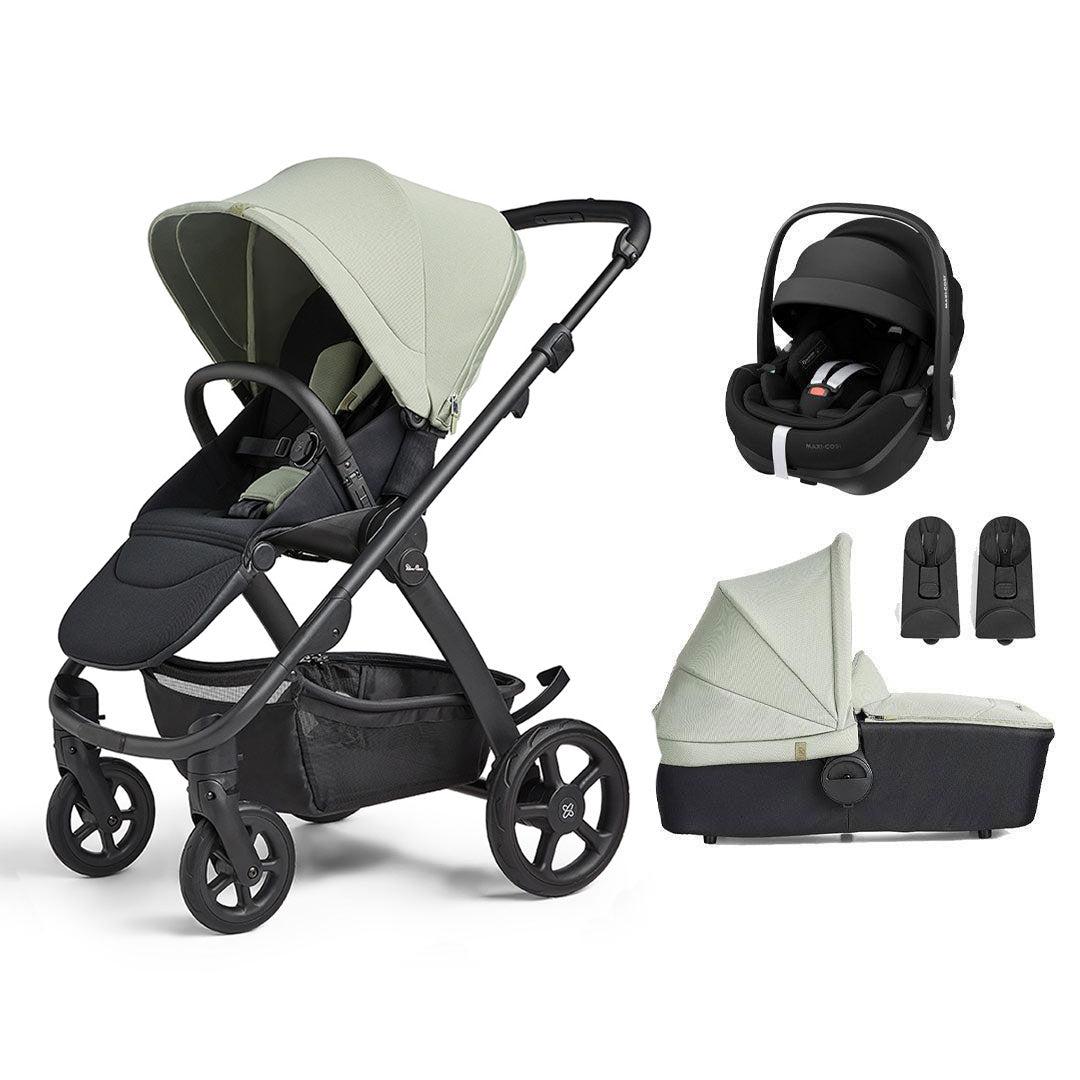 Silver Cross Tide 3-in-1 Pushchair + Pebble 360 Pro Travel System - Sage - Black Chassis-Travel Systems-Sage-No Accessory Box | Natural Baby Shower