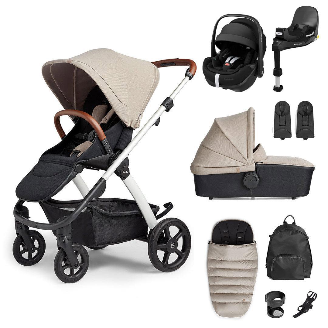 Silver Cross Tide 3-in-1 Pushchair + Pebble 360 Pro Travel System - Stone-Travel Systems-Stone-With Accessory Box | Natural Baby Shower