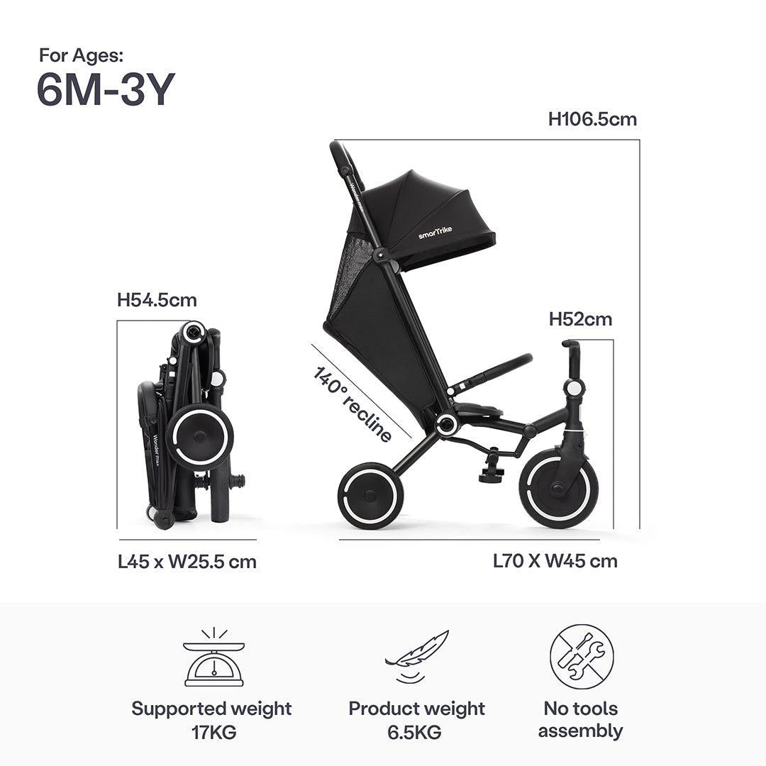 smarTrike Wonder Max Trike - Jet Black-Trikes-Jet Black- | Natural Baby Shower