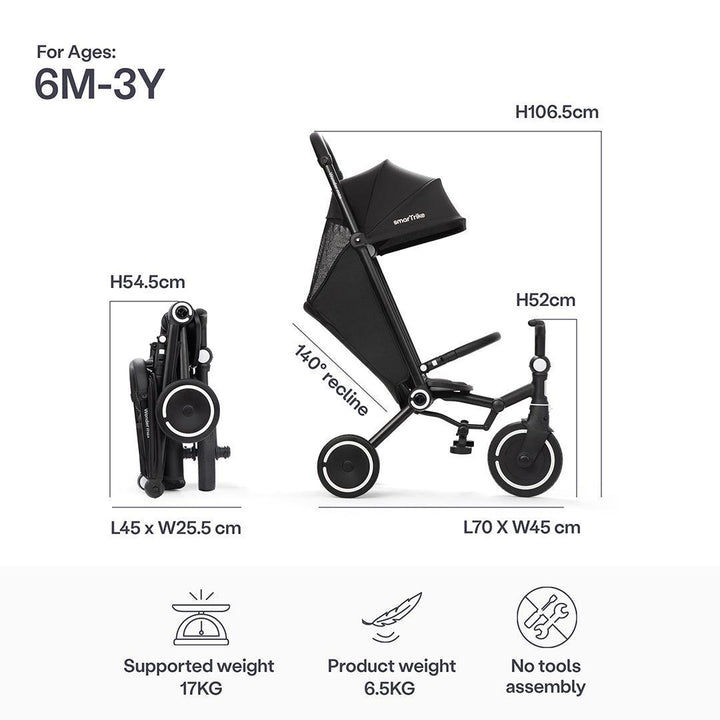 smarTrike Wonder Max Trike - Jet Black-Trikes-Jet Black- | Natural Baby Shower