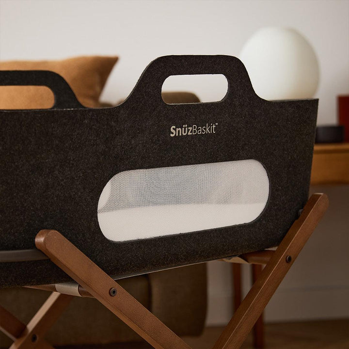 SnuzBaskit Graphite Moses Basket + Walnut Stand - Graphite / Walnut-Moses Baskets-Graphite / Walnut- | Natural Baby Shower