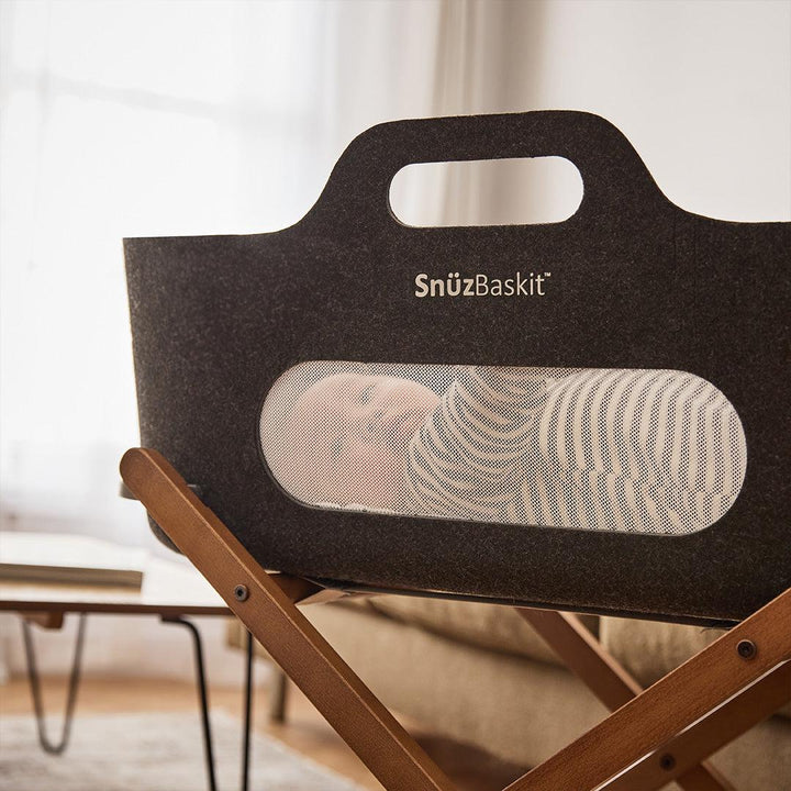 SnuzBaskit Graphite Moses Basket + Walnut Stand - Graphite / Walnut-Moses Baskets-Graphite / Walnut- | Natural Baby Shower