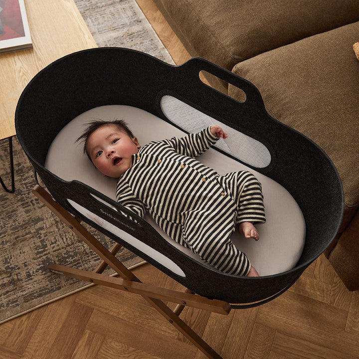 SnuzBaskit Graphite Moses Basket + Walnut Stand - Graphite / Walnut-Moses Baskets-Graphite / Walnut- | Natural Baby Shower