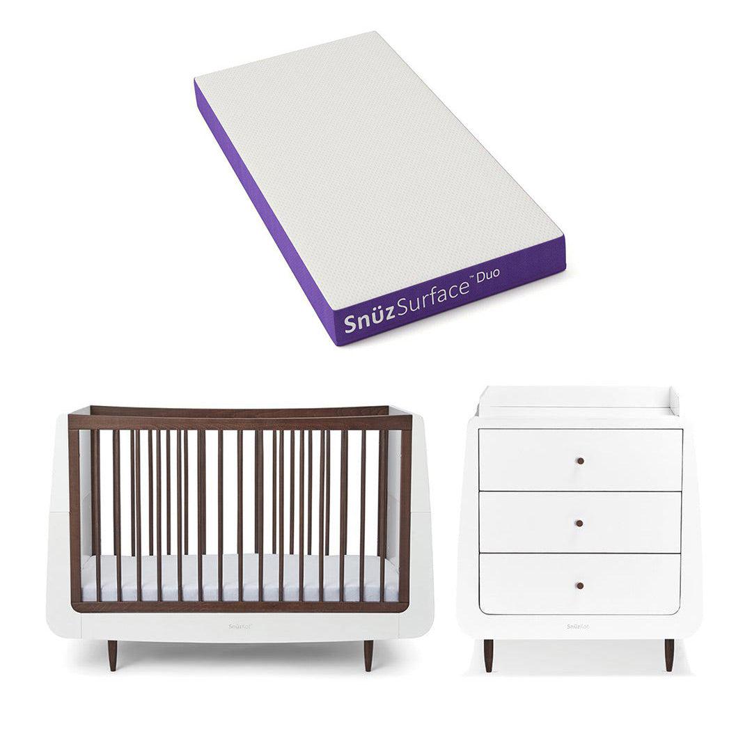 Snuzkot 2 Piece Nursery Furniture Set - The Natural Edit - Ebony-Nursery Sets-Ebony-Snuz Surface Duo Dual-Sided Cot Mattress | Natural Baby Shower