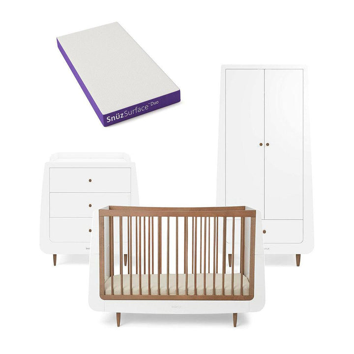 Snuzkot 3 Piece Nursery Furniture Set - The Natural Edit - Walnut-Nursery Sets-Walnut-Snuz Surface Duo Dual-Sided Cot Mattress | Natural Baby Shower