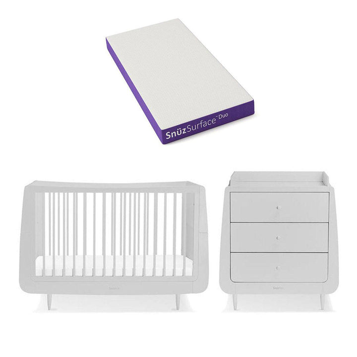 SnuzKot Skandi 2 Piece Nursery Furniture Set - Haze Grey-Nursery Sets-Haze Grey-Snuz Surface Duo Dual-Sided Cot Mattress | Natural Baby Shower