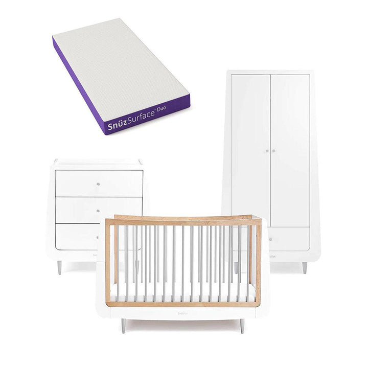SnuzKot Skandi 3 Piece Nursery Furniture Set - Grey-Nursery Sets-Grey-Snuz Surface Duo Dual-Sided Cot Mattress | Natural Baby Shower