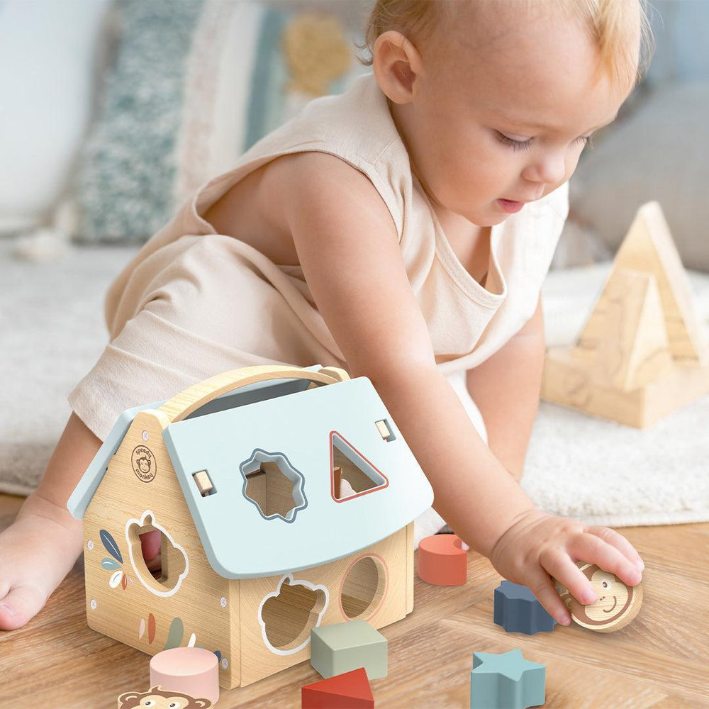 Speedy Monkey House Shape Sorter w/8 Blocks-Stacking Toys- | Natural Baby Shower