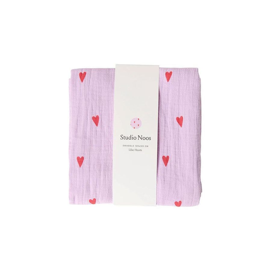 Studio Noos Lilac Hearts Swaddle 70x70 - Lilac-Swaddling Wraps-Lilac-70x70 | Natural Baby Shower