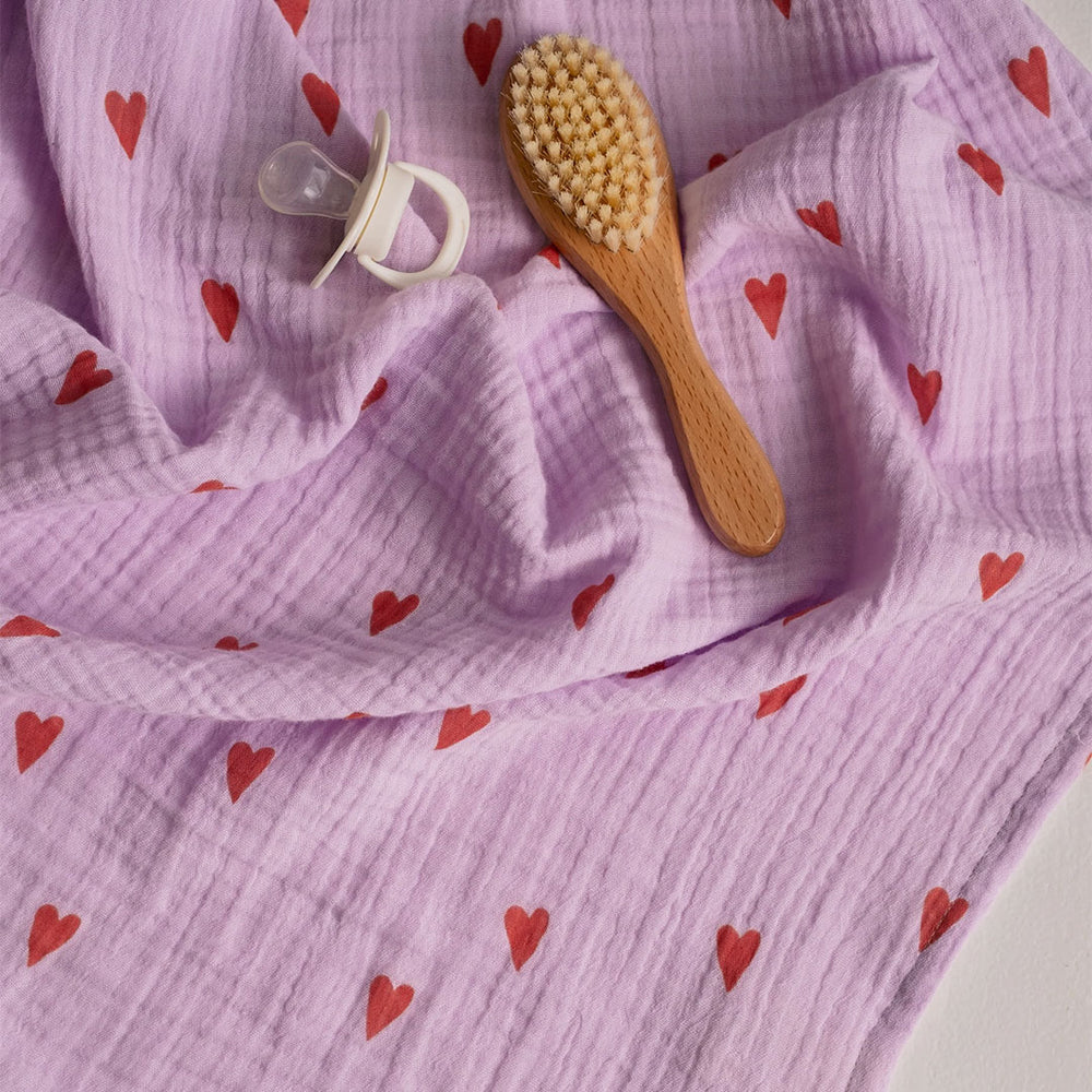 Studio Noos Lilac Hearts Swaddle 70x70 - Lilac-Swaddling Wraps-Lilac-70x70 | Natural Baby Shower