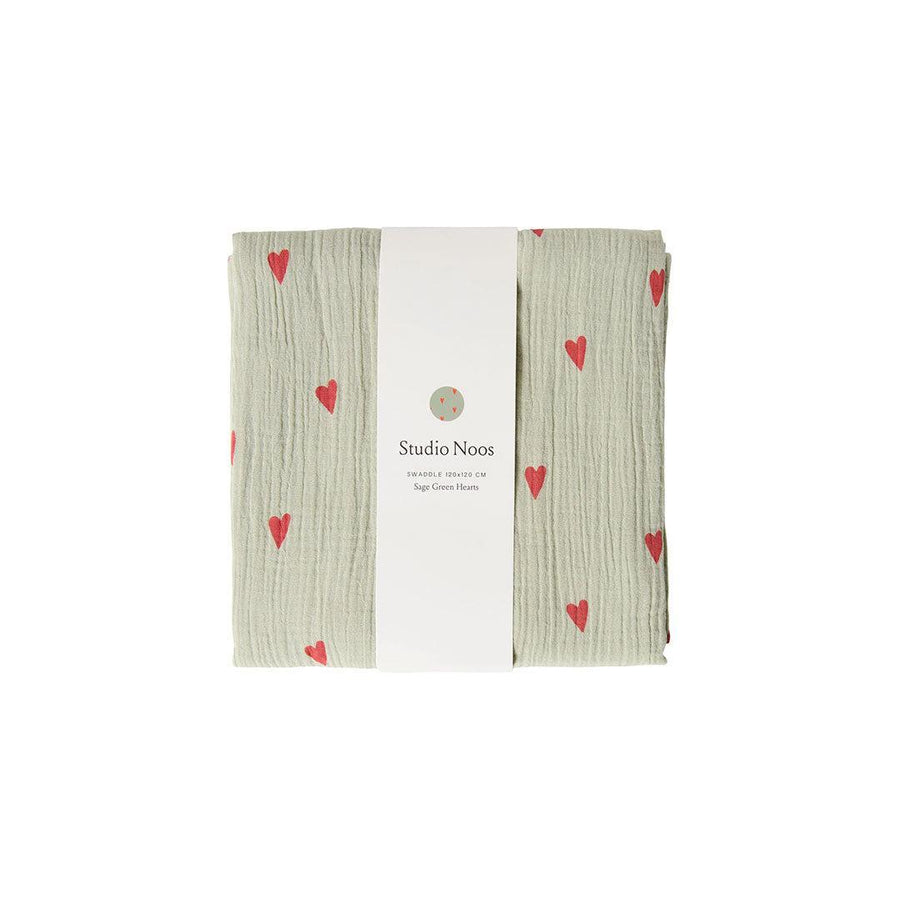 Studio Noos Sage Hearts Swaddle 70x70 - Sage-Swaddling Wraps-Sage-70x70 | Natural Baby Shower