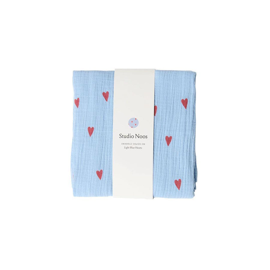 Studio Noos Light Blue Hearts Swaddle 70x70 - Light Blue-Swaddling Wraps-Light Blue-70x70 | Natural Baby Shower