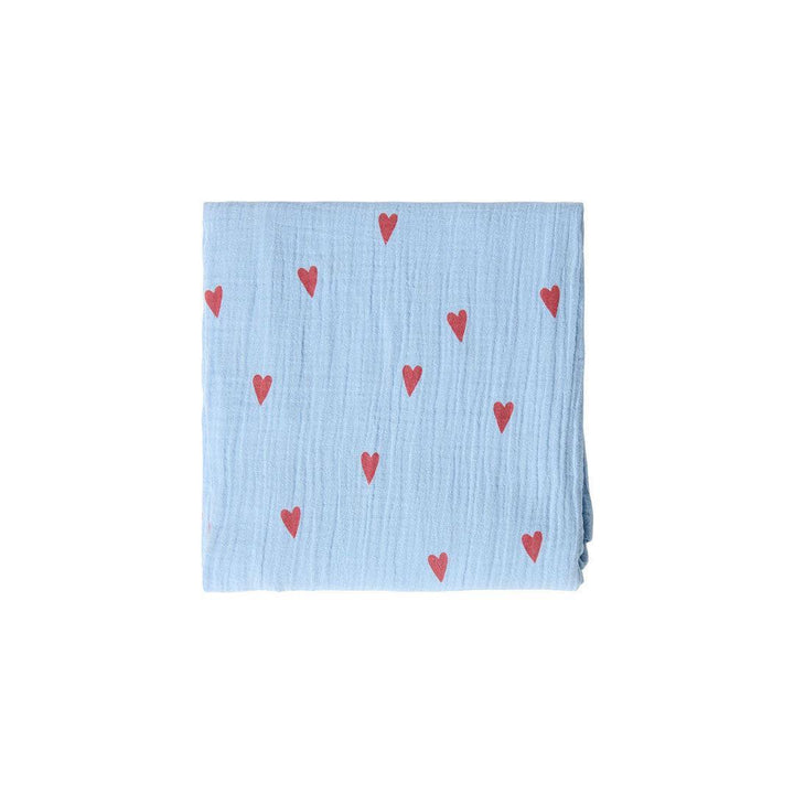 Studio Noos Light Blue Hearts Swaddle 70x70 - Light Blue-Swaddling Wraps-Light Blue-70x70 | Natural Baby Shower