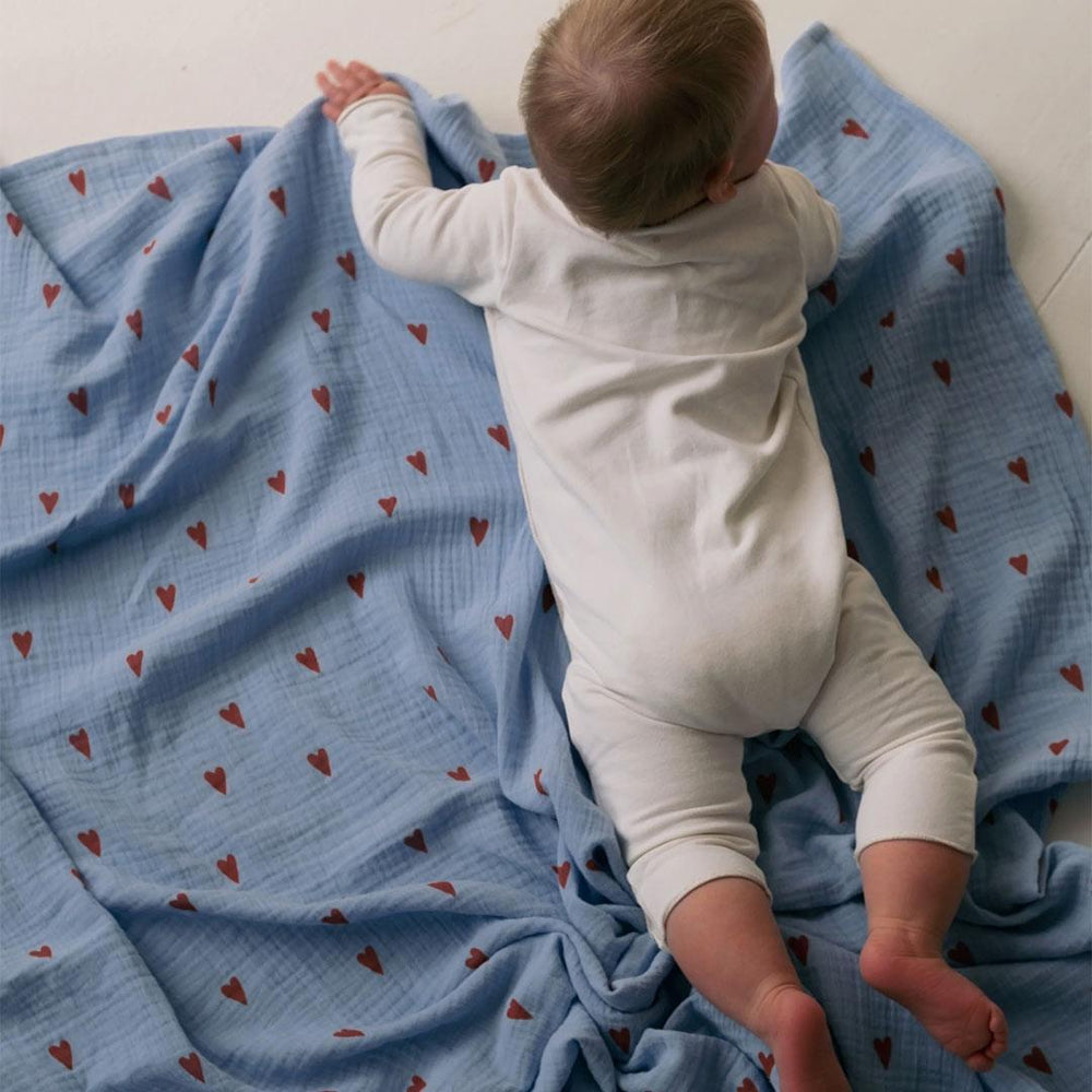 Studio Noos Light Blue Hearts Swaddle 70x70 - Light Blue-Swaddling Wraps-Light Blue-70x70 | Natural Baby Shower