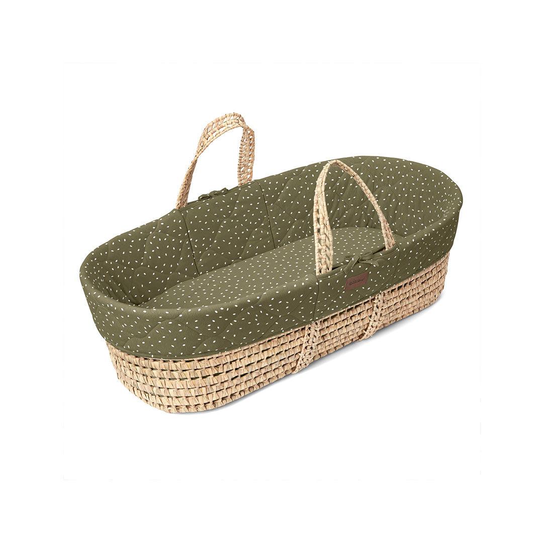 The Little Green Sheep Natural Quilted Moses Basket - Mattress + Static Stand - Juniper Rice Print-Moses Baskets-Juniper Rice Print- | Natural Baby Shower