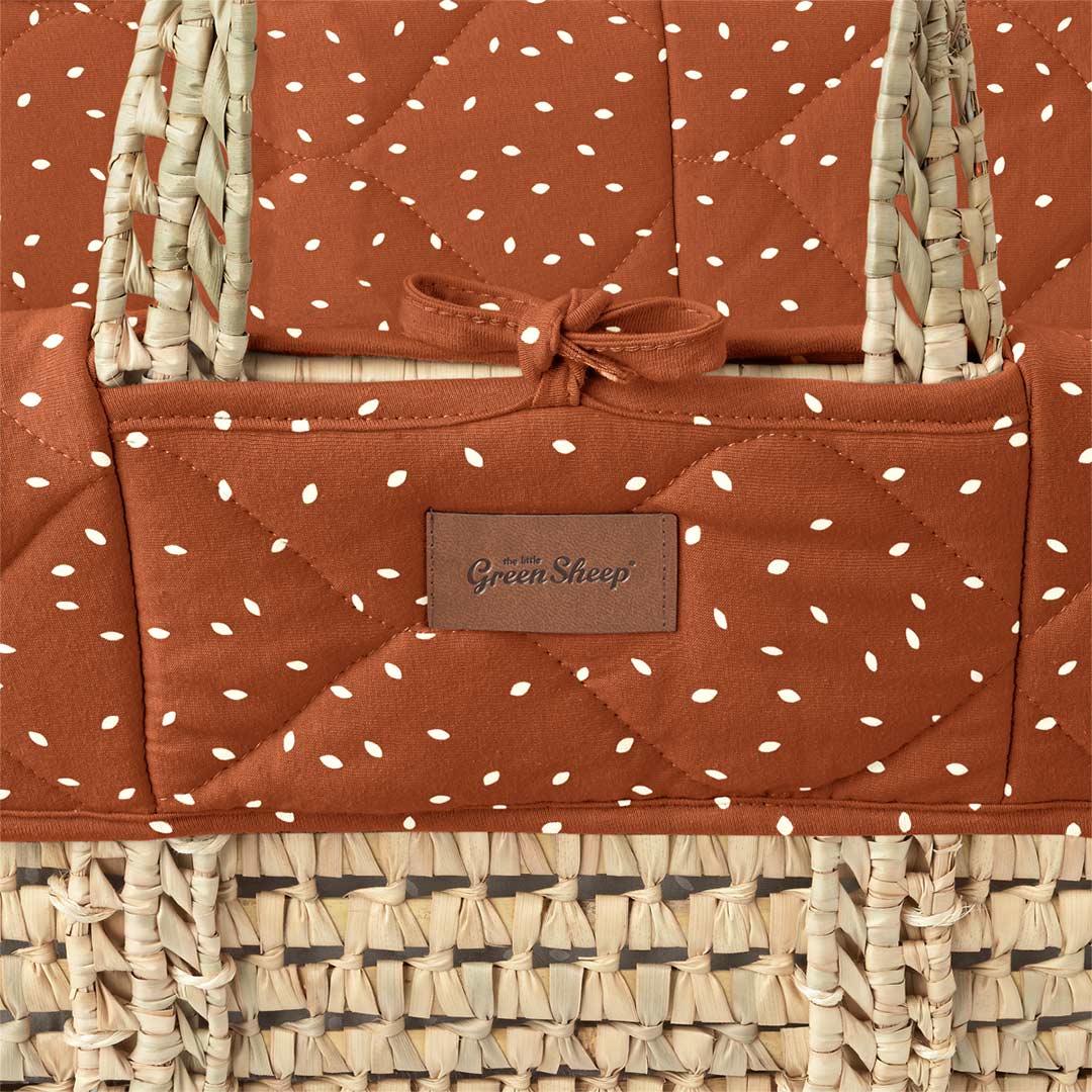 The Little Green Sheep Natural Quilted Moses Basket - Mattress + Static Stand - Terracotta Rice Print-Moses Baskets-Terracotta Rice Print- | Natural Baby Shower