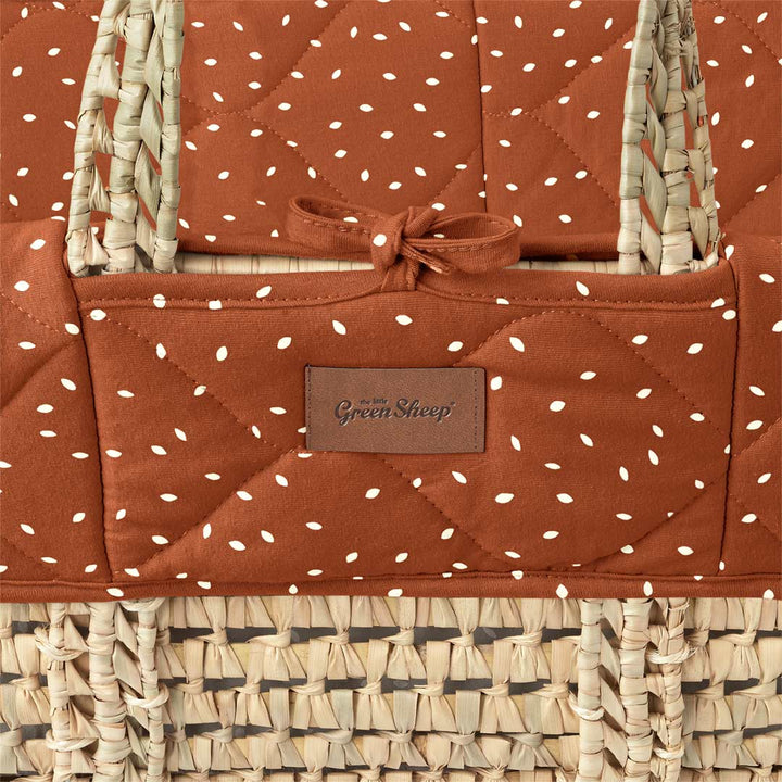 The Little Green Sheep Natural Quilted Moses Basket - Mattress + Static Stand - Terracotta Rice Print-Moses Baskets-Terracotta Rice Print- | Natural Baby Shower
