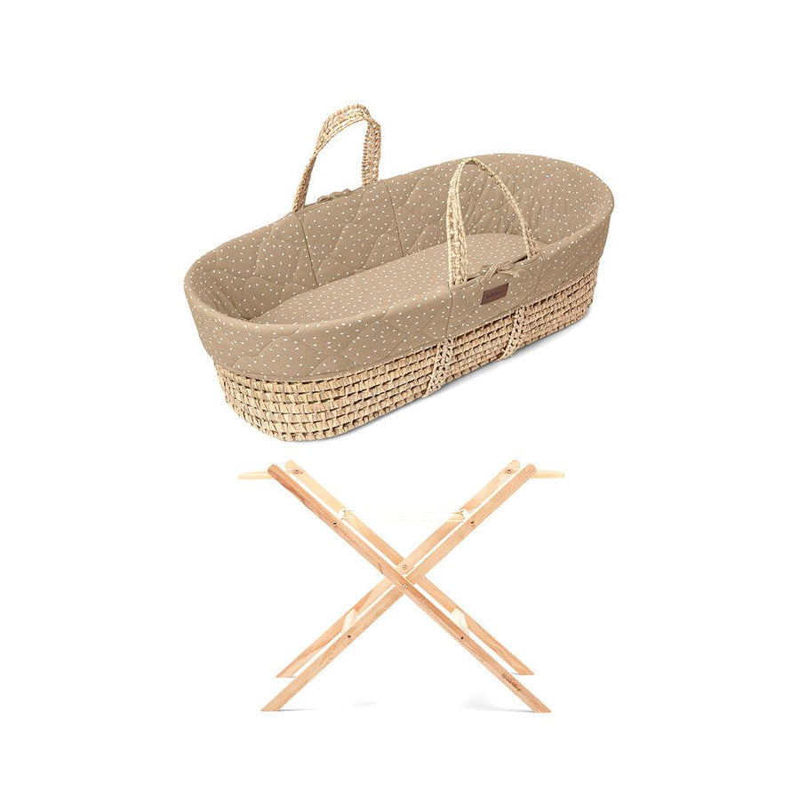 The Little Green Sheep Natural Quilted Moses Basket - Mattress + Static Stand - Truffle Rice Print-Moses Baskets-Truffle Rice Print- | Natural Baby Shower