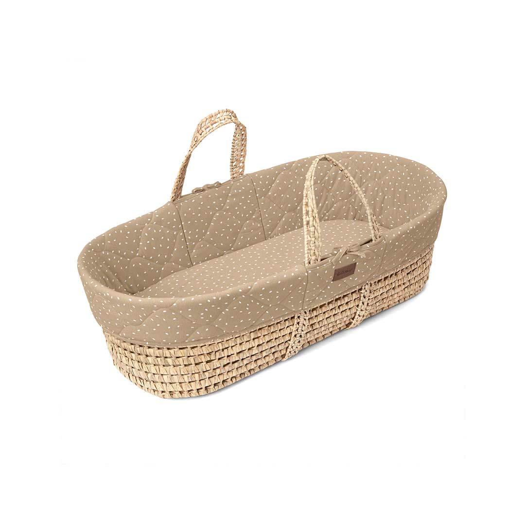 The Little Green Sheep Natural Quilted Moses Basket - Mattress + Static Stand - Truffle Rice Print-Moses Baskets-Truffle Rice Print- | Natural Baby Shower