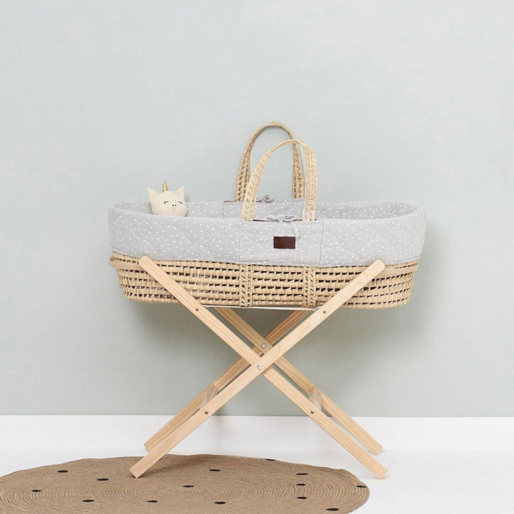 The Little Green Sheep Quilted Moses Basket Bundle - Dove Rice-Moses Baskets- | Natural Baby Shower