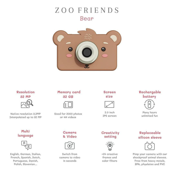 The Zoofamily Zoo Friends Digital Camera - Bear-Role Play-Bear-One Size | Natural Baby Shower