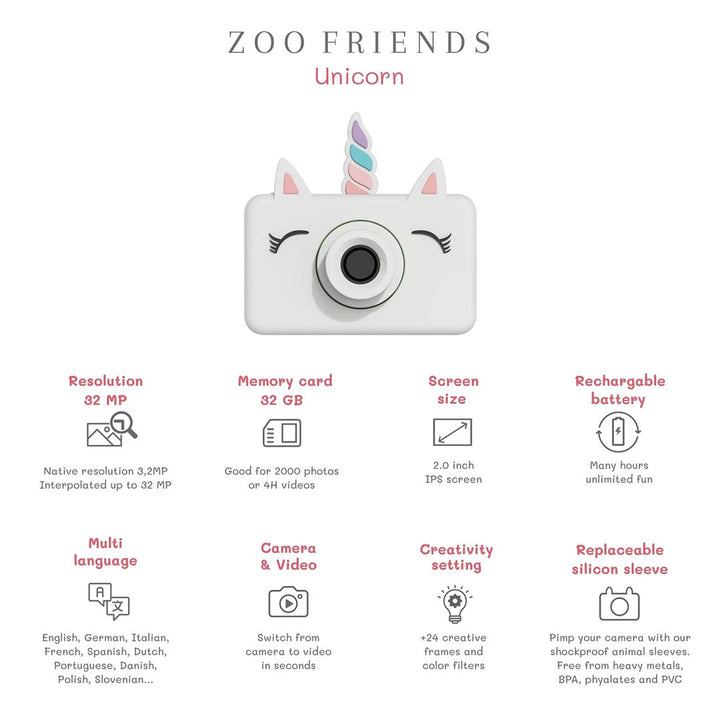 The Zoofamily Zoo Friends Digital Camera - Unicorn-Role Play-Unicorn-One Size | Natural Baby Shower