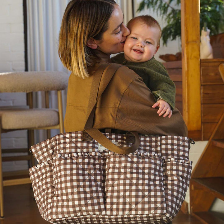 TIBA + MARL Pocket Changing Tote - Brown Gingham-Changing Bags- | Natural Baby Shower