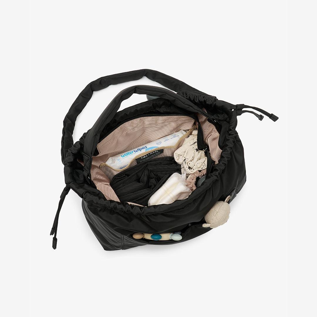 TIBA + MARL Luna Drawstring Tote Changing Bag - Black-Changing Bags-Black- | Natural Baby Shower