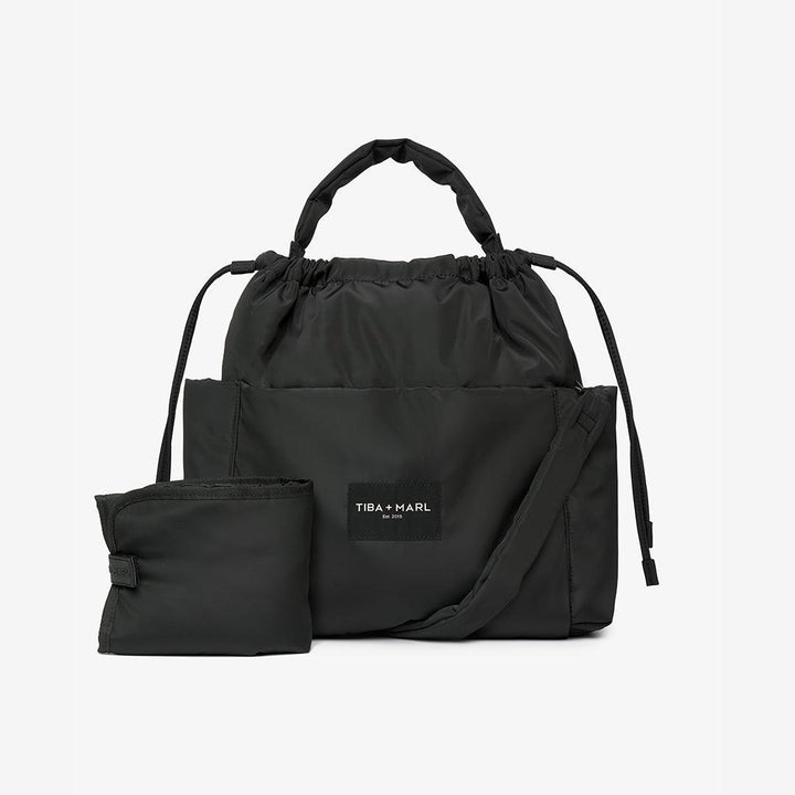 TIBA + MARL Luna Drawstring Tote Changing Bag - Black-Changing Bags-Black- | Natural Baby Shower