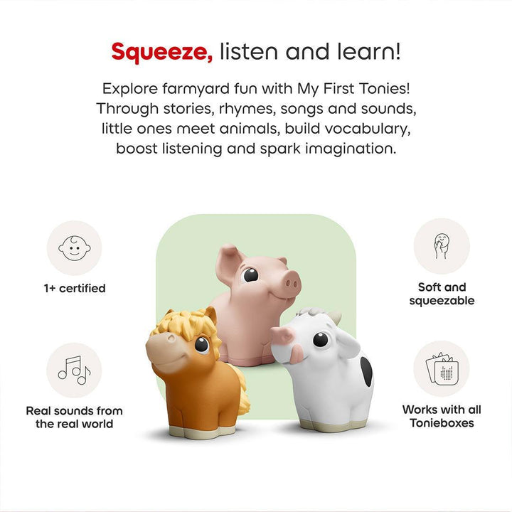 My First Tonies Farm Set - Cow, Pig, Horse-Audio Player Cards + Characters- | Natural Baby Shower