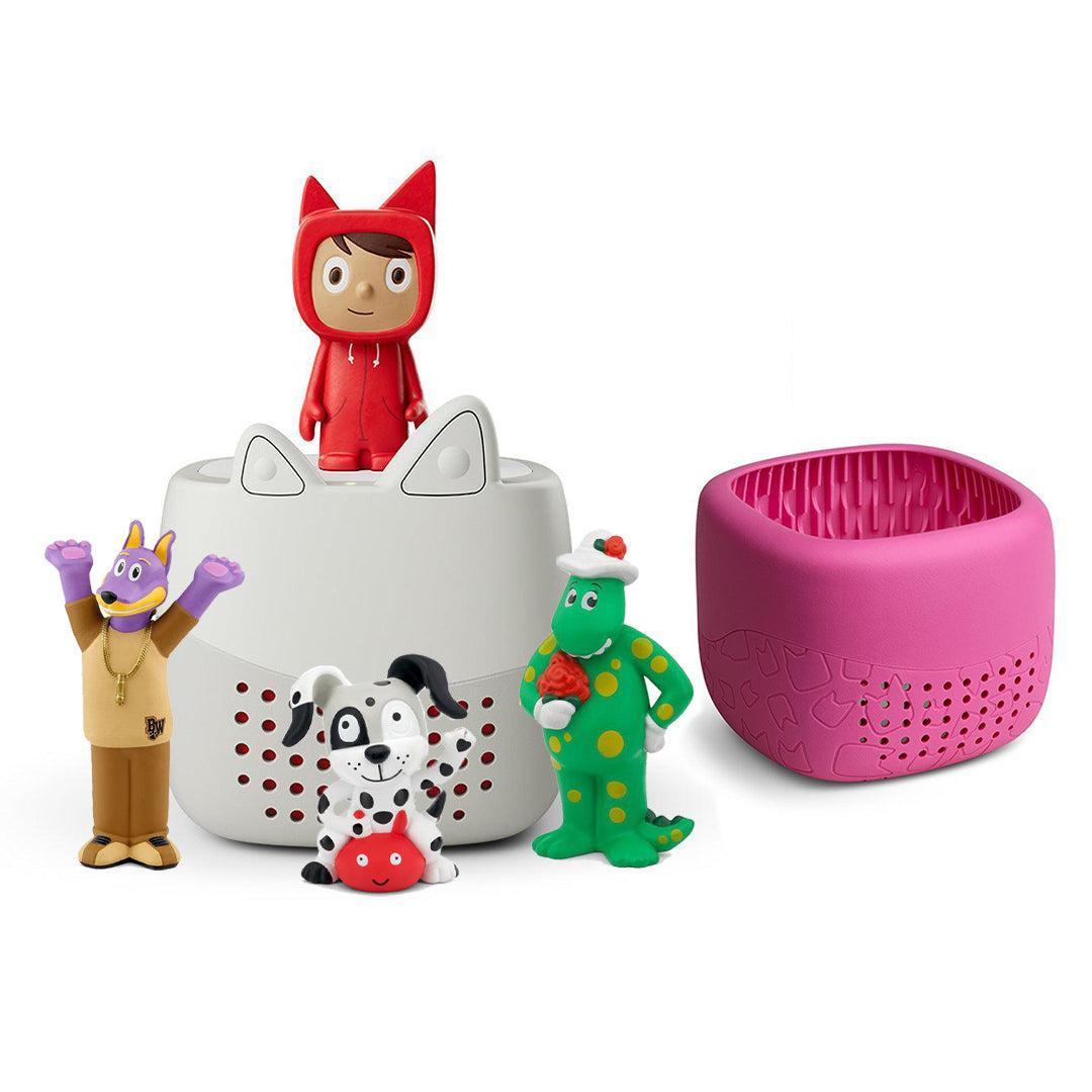 Tonies Toniebox Lite Bundle - Sing + Dance Bundle (4pc)-Audio Players-With Berry Pink Lite Cover- | Natural Baby Shower