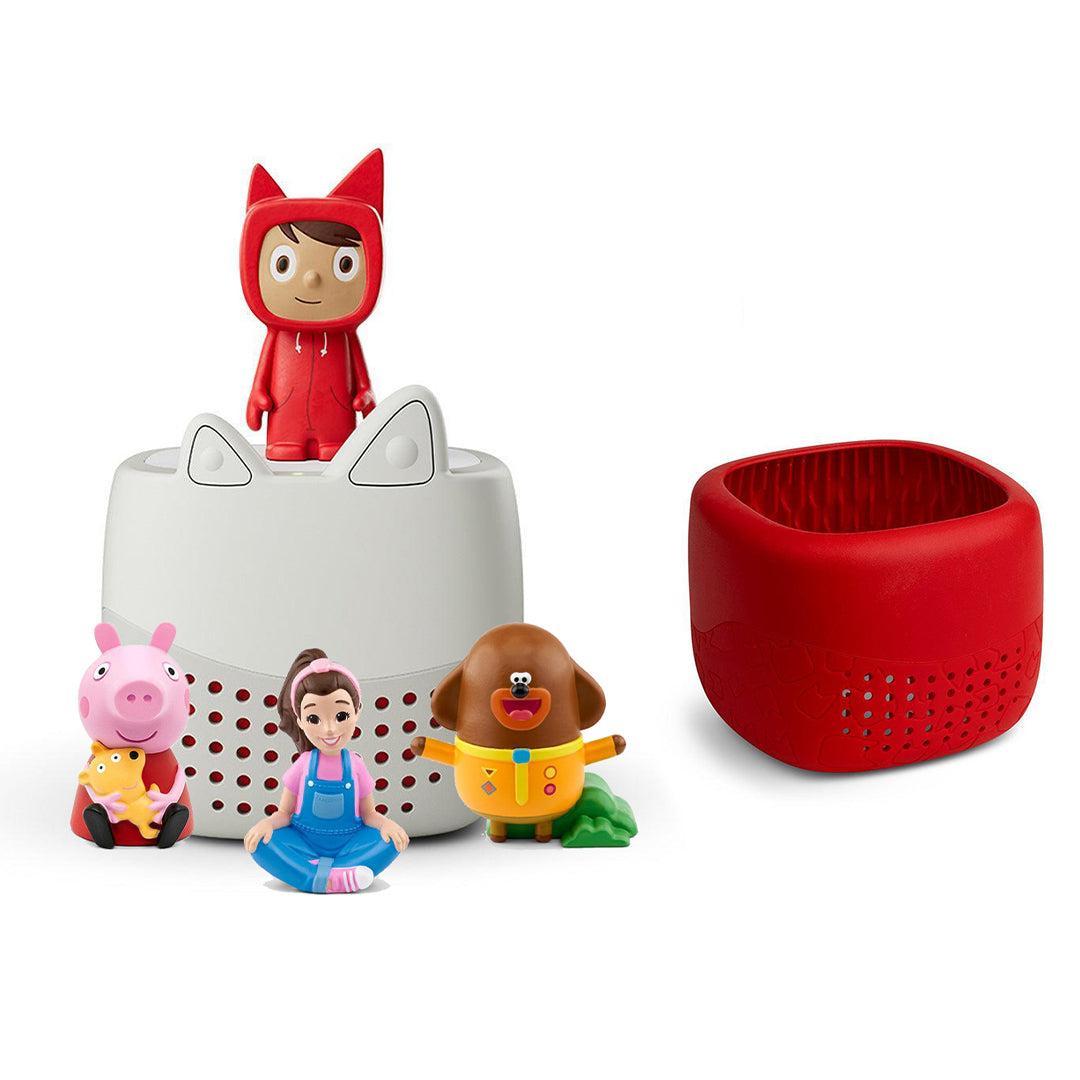 Tonies Toniebox Lite Bundle - Toddler Favourites (4pc)-Audio Players-With Sunset Red Lite Cover- | Natural Baby Shower