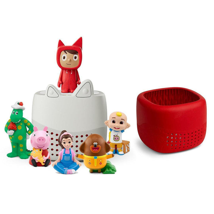 Tonies Toniebox Lite Bundle - Toddler Favourites (6pc)-Audio Players-With Sunset Red Lite Cover- | Natural Baby Shower