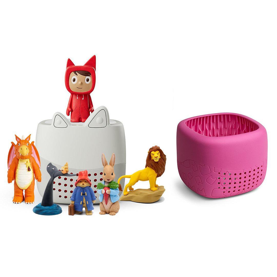 Tonies Toniebox Lite Bundle - Animal Adventures (6pc)-Audio Players-With Berry Pink Lite Cover- | Natural Baby Shower