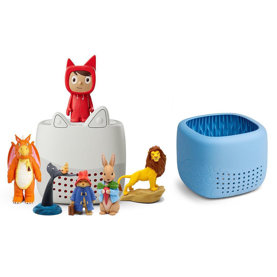 Tonies Toniebox Lite Bundle - Animal Adventures (6pc)-Audio Players-With Arctic Blue Lite Cover- | Natural Baby Shower