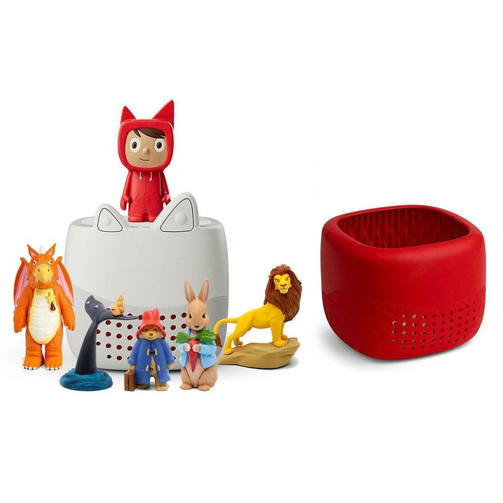 Tonies Toniebox Lite Bundle - Animal Adventures (6pc)-Audio Players-With Sunset Red Lite Cover- | Natural Baby Shower