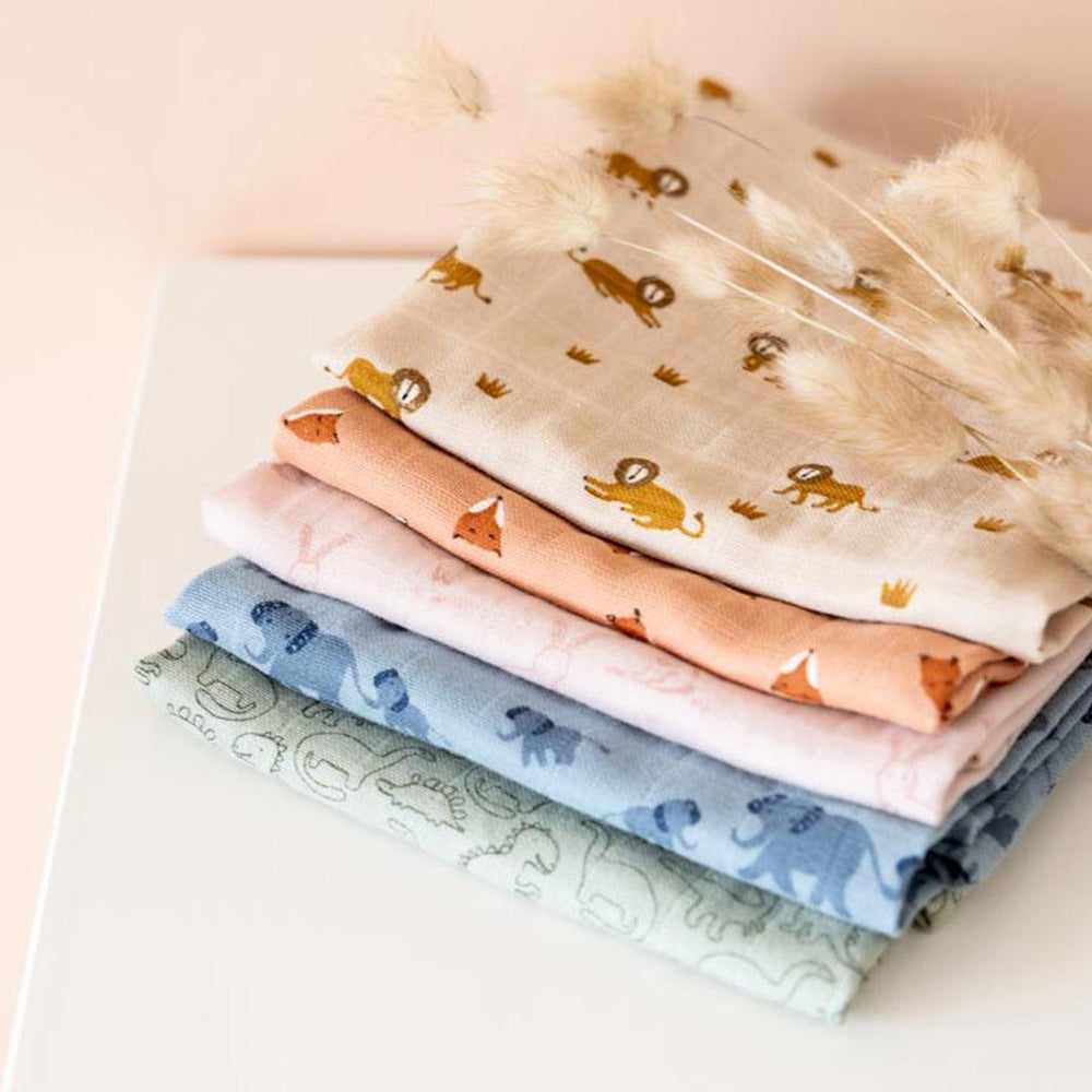 Trixie Muslin Cloths 3 Pack Mix - Lively Lion-Muslin Squares-Lively Lion-55x55cm | Natural Baby Shower