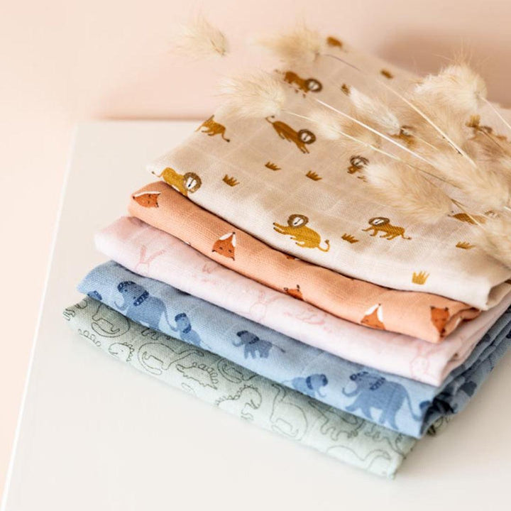Trixie Muslin Cloths 3 Pack Mix - Lively Lion-Muslin Squares-Lively Lion-55x55cm | Natural Baby Shower