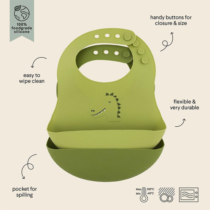 Trixie Silicone Bibs 2 Pack - Mr. Dino-Bibs-Mr. Dino- | Natural Baby Shower