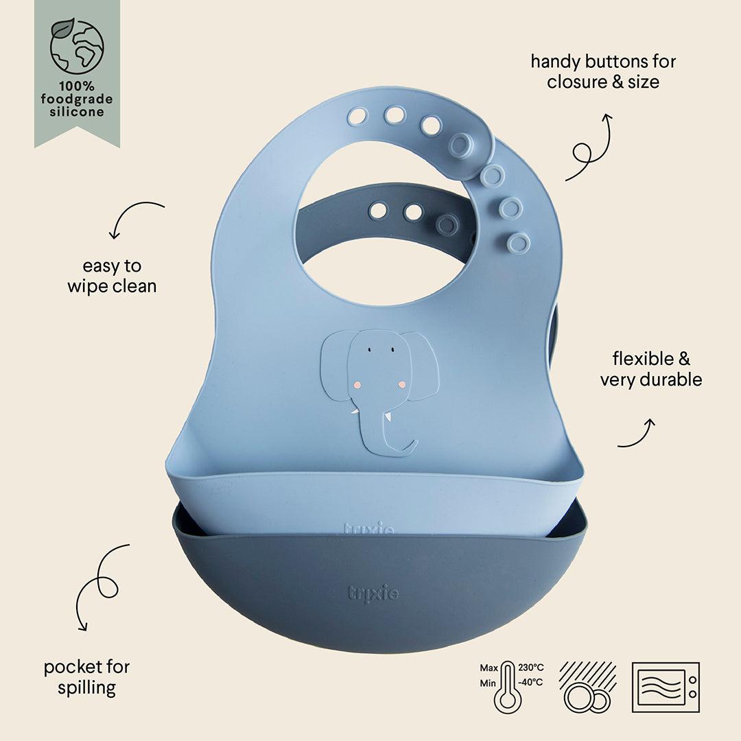 Trixie Silicone Bibs - Mrs Elephant - 2 Pack-Bibs- | Natural Baby Shower