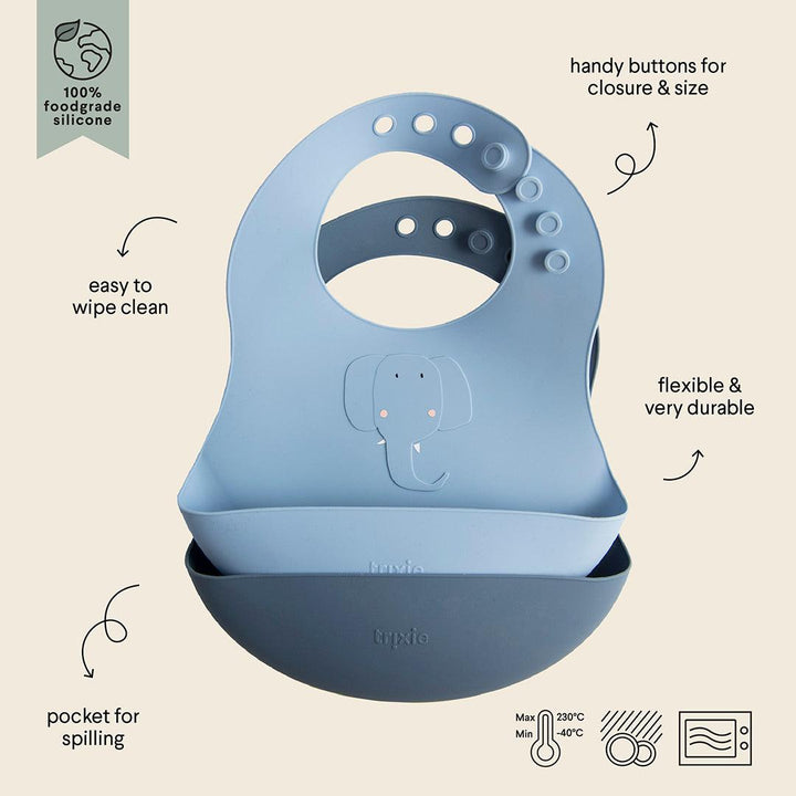 Trixie Silicone Bibs - Mrs Elephant - 2 Pack-Bibs- | Natural Baby Shower