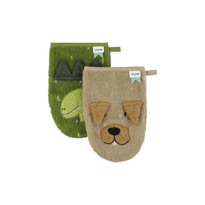 Trixie Washcloths - 2 Pack - Mr Dino + Mr Dog-Washcloths-Mr Dino + Mr Dog- | Natural Baby Shower